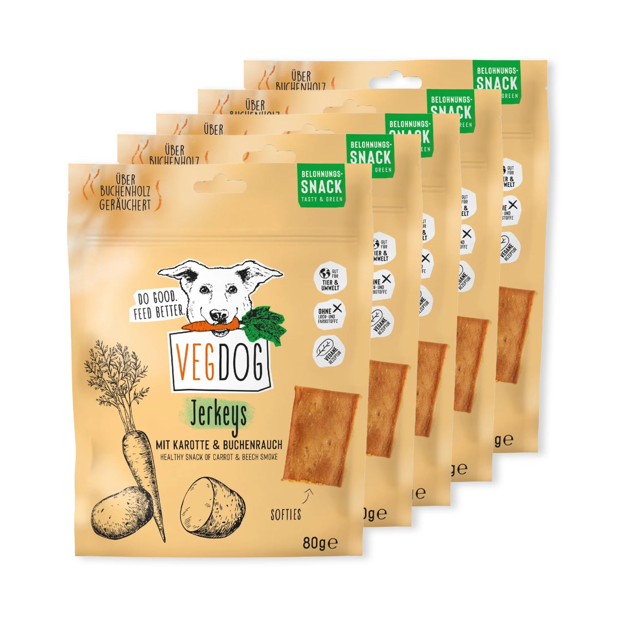 Bundle: VEGDOG 5 Jerkeys Hundesnack Hundeleckerli Vegan Hundefutter vegan