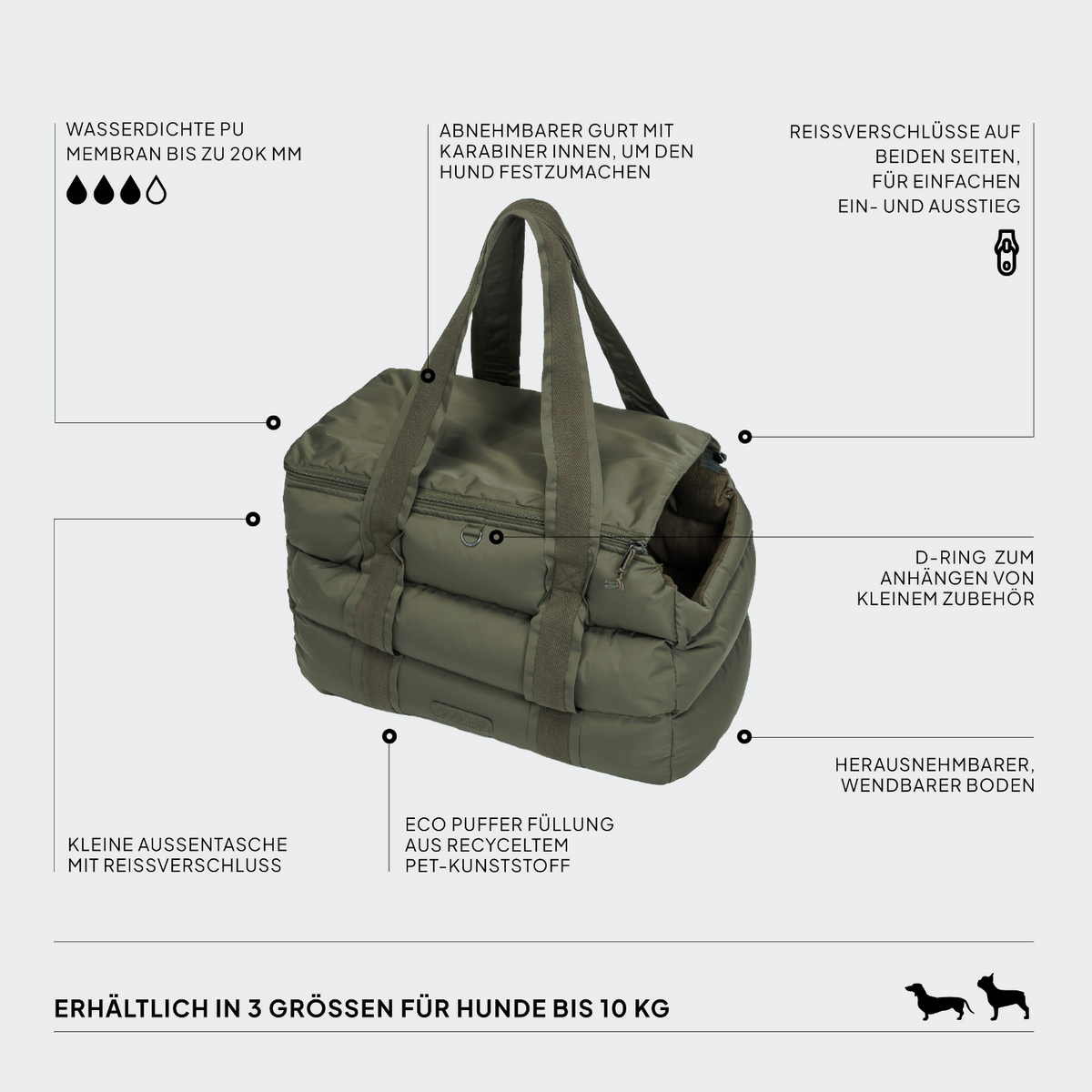 Cloud7 Hundetasche Montreal Light Olive Tragetasche für Hunde Hundetragetasche Tasche für Hunde zum Umhängen