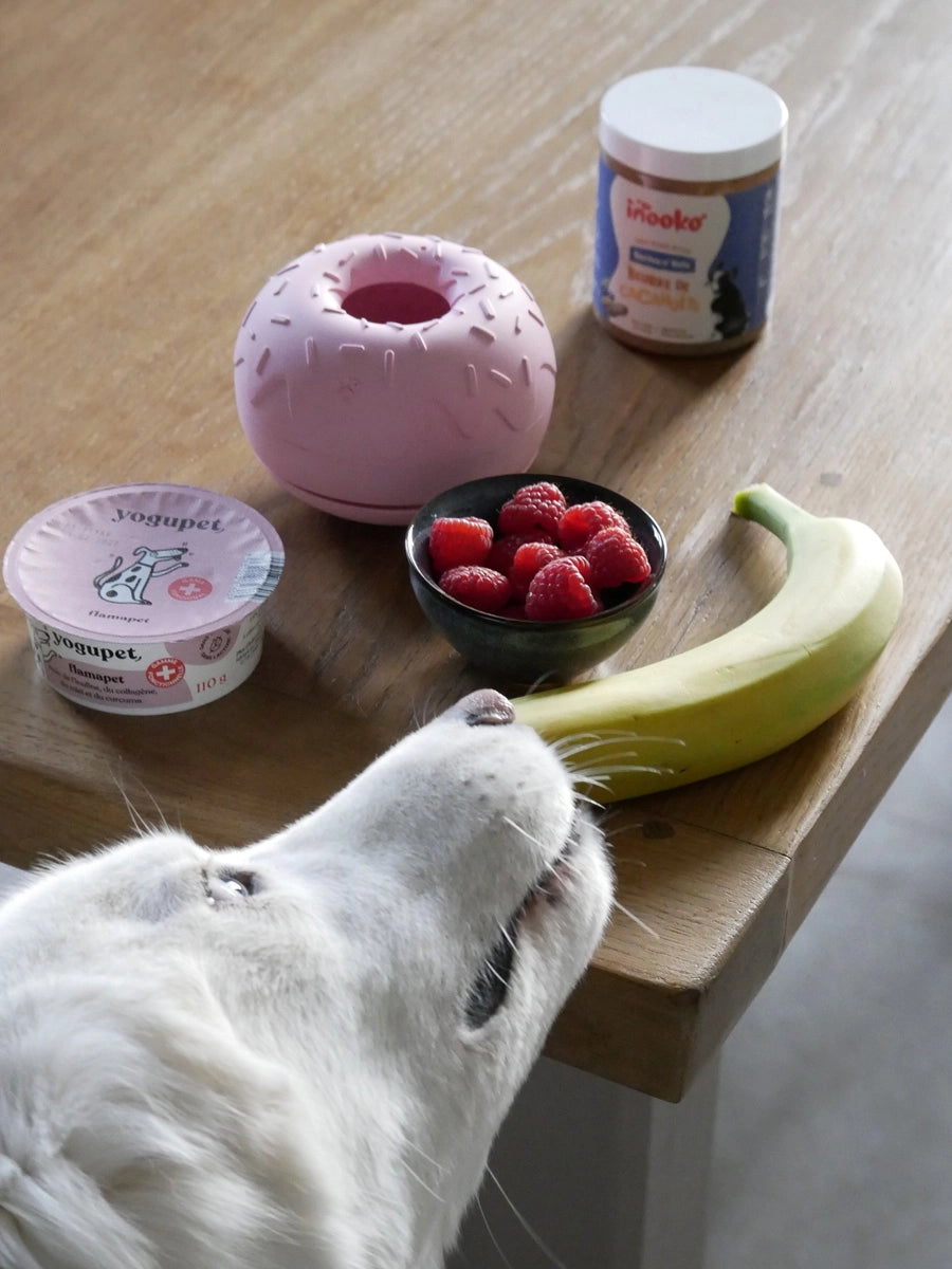 INOOKO Yoomy Donut Beschäftigungsspielzeug Rosa Schlecknapf für Hunde