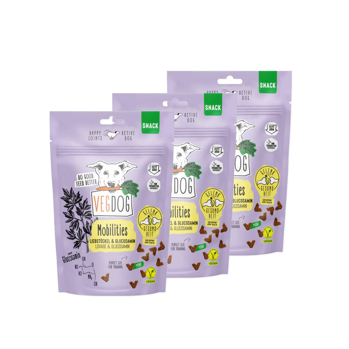 VEGDOG Bundle 3 Mobilities Minis Vegane Snacks für Hunde Hundeleckerlis für Allergiker hypoallergen