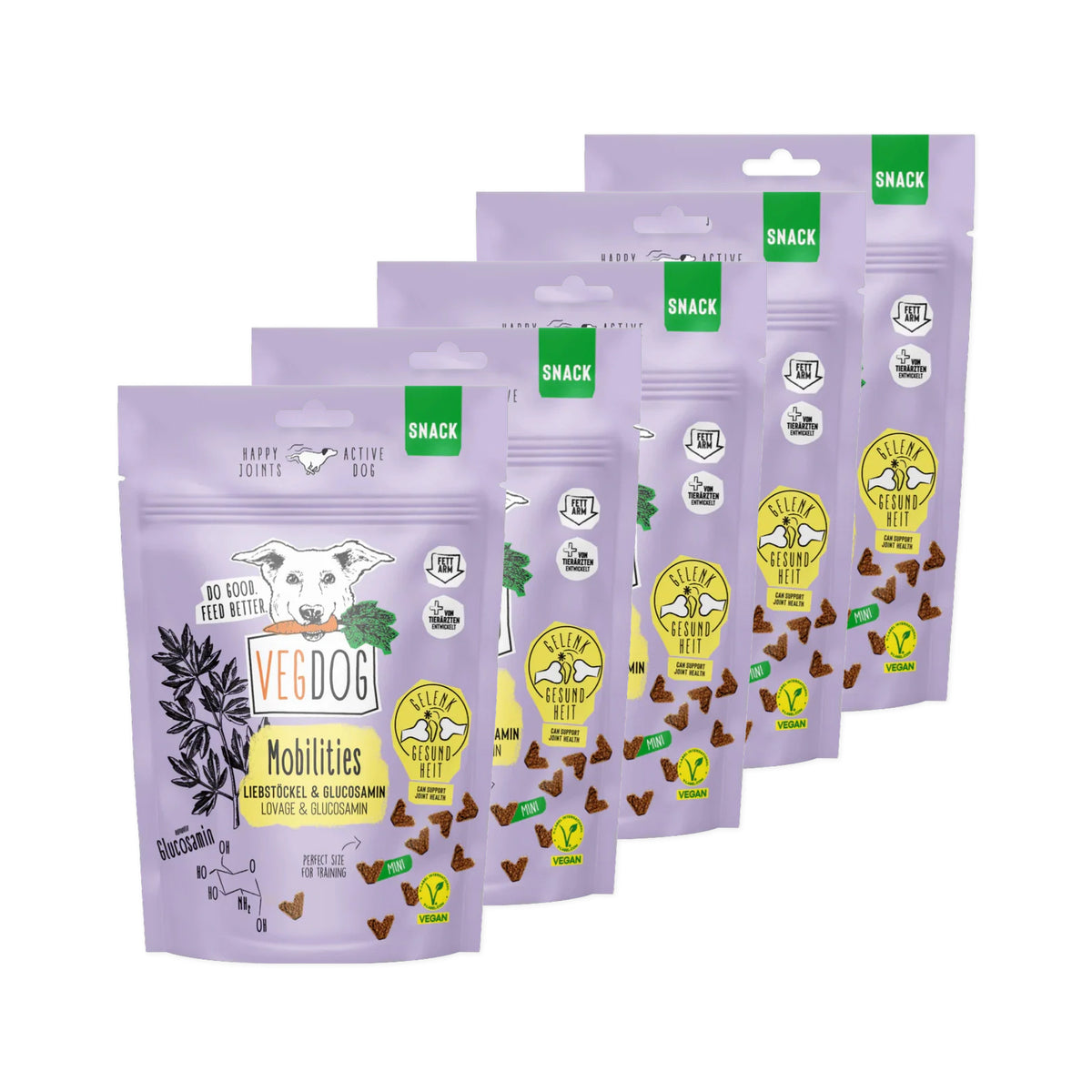VEGDOG Bundle 5 Mobilities Minis Vegane Snacks für Hunde Hundeleckerlis für Allergiker hypoallergen