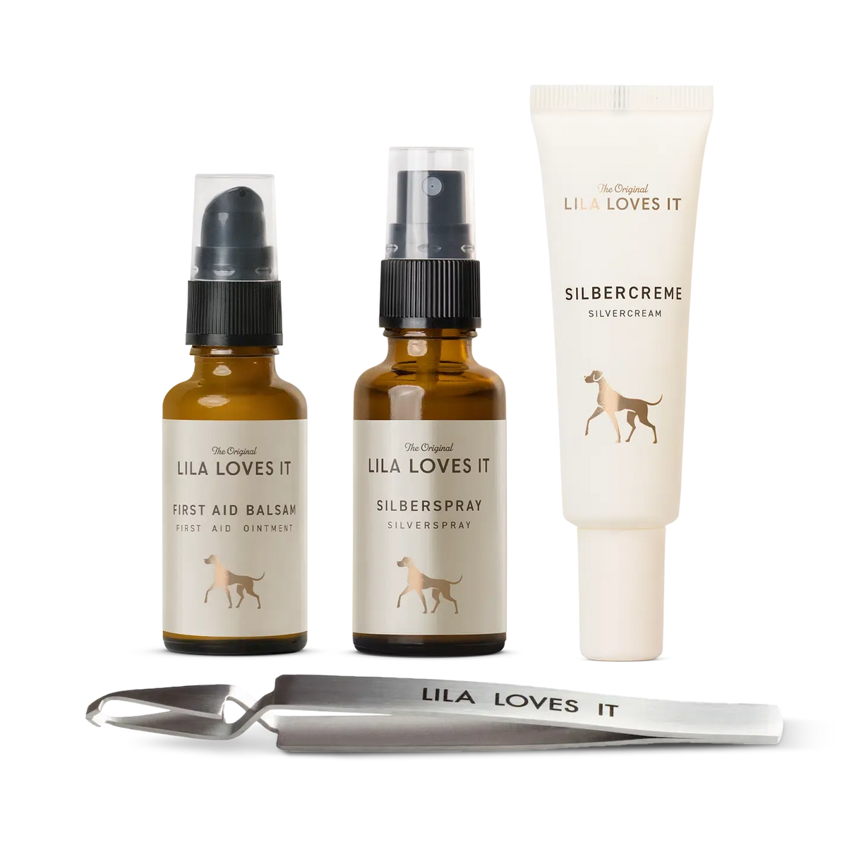 LILA LOVES IT Set: Silberspray, First Aid Balsam, Silbercreme & Zeckenzange Edelstahl