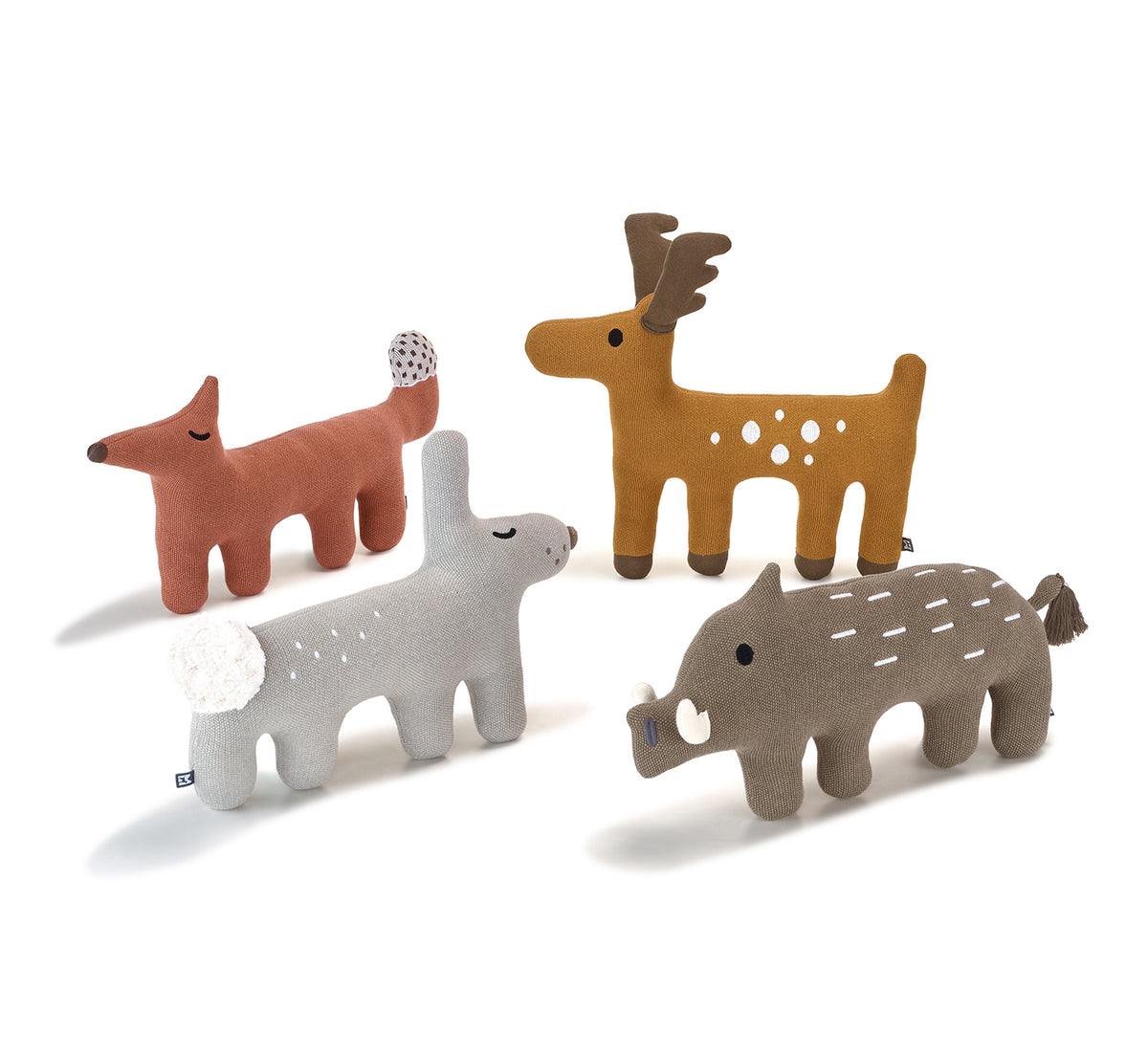 MiaCara Bosco Stofftier minimalistisches Hundespielzeug Fuchs Ziegel Reh Ocker Wildschwein Braun Hase Grau