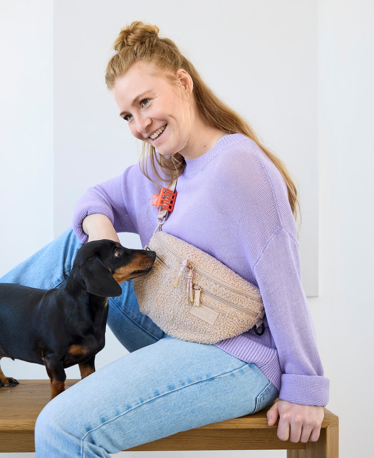 PALOPA Hunde Leckerlibeutel Teddy-Fleece Beige - Limited Edition Leckerlitasche Gassitasche Bouclé