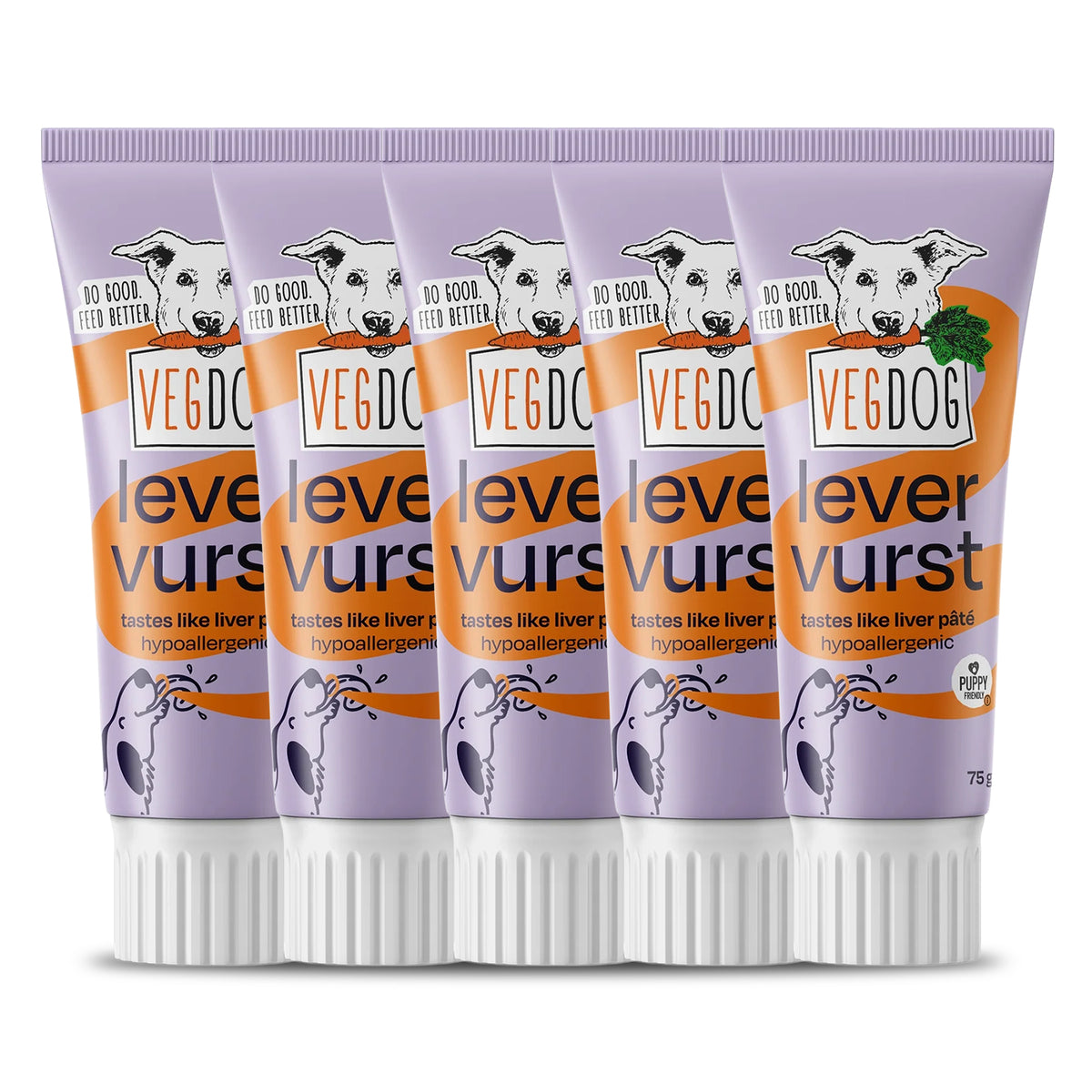 VEGDOG Bundle 5 Levervurst Snack Tube für Hunde hypoallergen