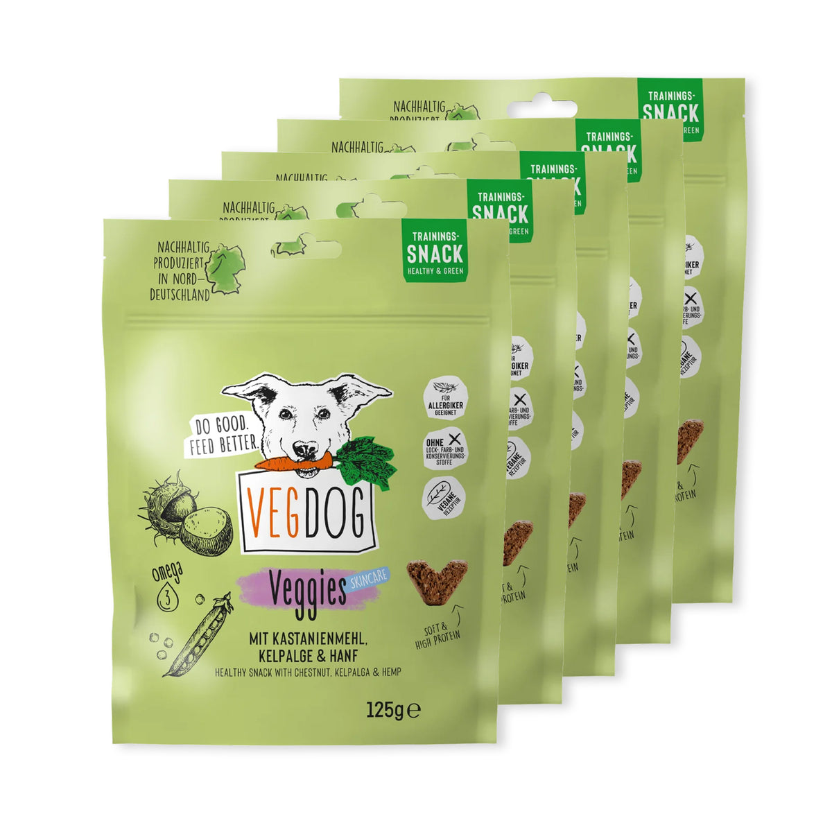 VEGDOG Bundle: 5 VEGGIES skincare Hundesnack pflanzlich für Allergiker