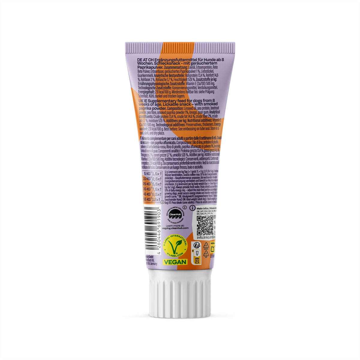 VEGDOG Levervurst Leberwurst Tube für Hunde hypoallergen